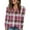 Hot Pink, variant on Women's Fashion V-Neck Button-Up T-Shirt With Classic Check Print Long Sleeves, Plaid Pattern Stylish Shirt for Casual and Semi-Formal Occasions,Pink,XL