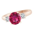 thumbnail image 2 of AFFY Simulated Pink Sapphire & White Natural Diamond Three Stone Engagement Wedding Ring In 14k Rose Gold (2.73 cttw)With Ring Size:-13, 2 of 2