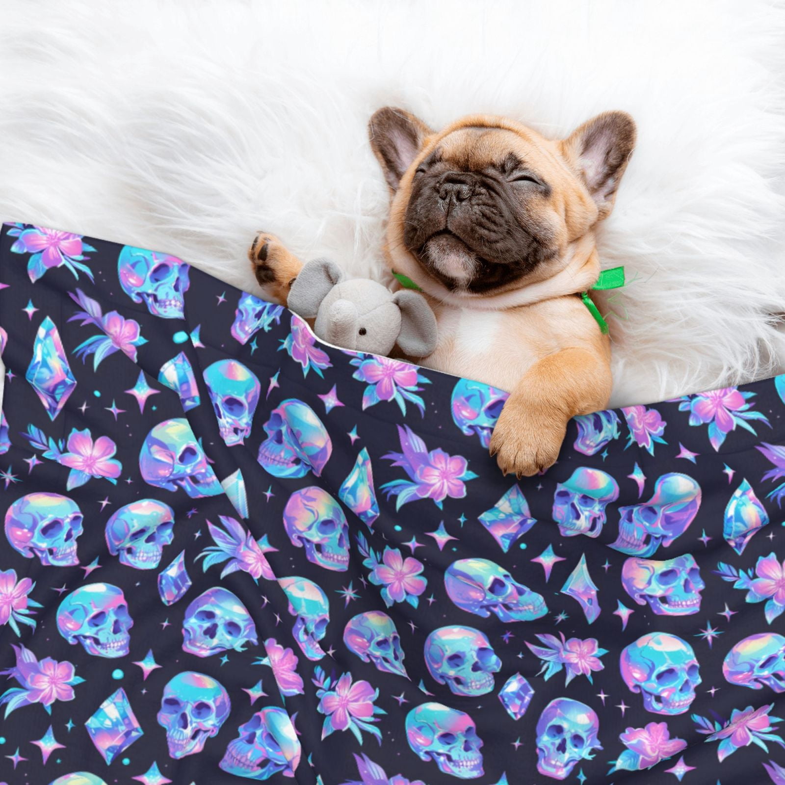 Naloa star Skull flower crystal Dog Blanket, 3 Sizes Cat Blanket for Indoor Cats Large Medium Small Dog Gifts-Large