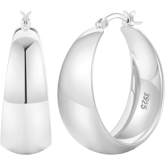 12mm Wide Thick Hoop Earrings 925 Sterling Silver Hoop Earrings for Women Hypoallergenic 14K Real Gold Plated Hoops Large Earring Lightweight Chunky Hoops Earring for Women 25/30/40/50MM[k022]