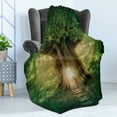 thumbnail image 4 of Spring Soft Flannel Fleece Throw Blanket, Tree of Life Themed Arrangement with Thirving Jungle Season Nature Print, Cozy Plush for Indoor and Outdoor Use, 70" x 90", Green Pale Yellow, by Ambesonne, 4 of 5