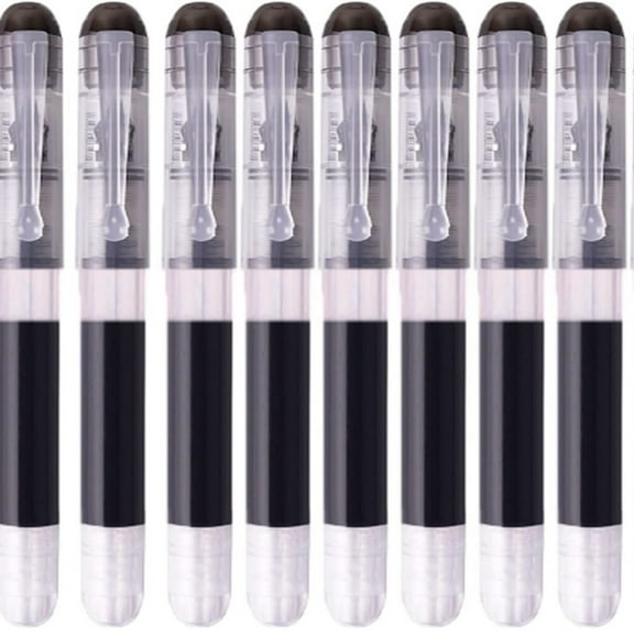 8Pcs Disposable Fountain Pens Black Ink, Ink Pen, 0.5 mm Fine Smooth Writing Pens Quick-Drying Liquid Ink for Sketching, Journaling, Calligraphy, Doodling