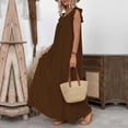 thumbnail image 4 of ClodeEU Women's Round Neck Ruffle Cap Sleeve Maxi Dress, Casual Loose Fit Dress Brown,Women's Plus XL, 4 of 8
