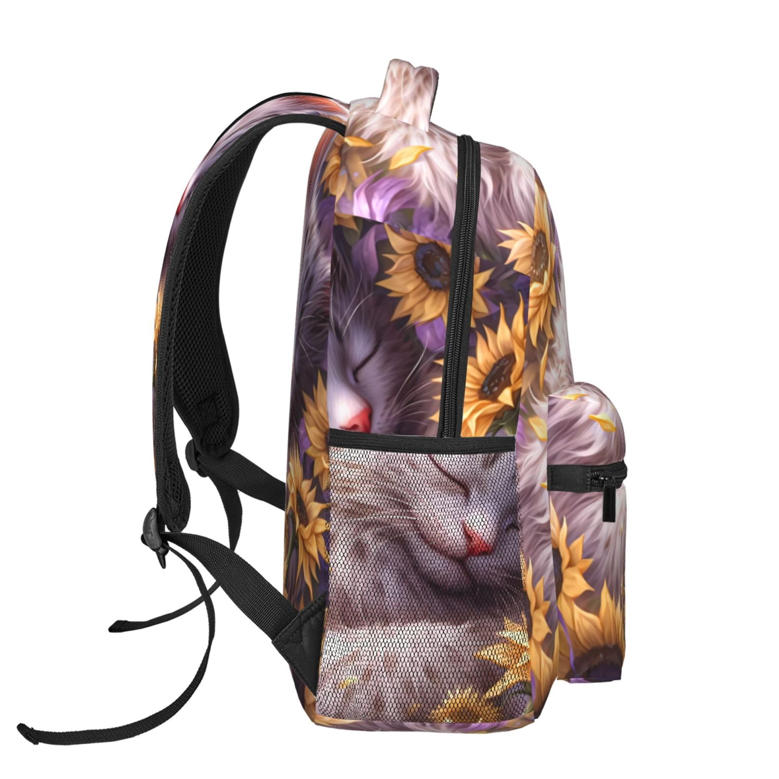 Xecao Warm Sunflower Sleeping Cat Backpack, a stylish and functional choice for both men and women, is the perfect basic bookbag for college, work, or travel