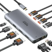 USB C Docking Station Dual Monitor Laptop Docking Station Triple Display USB C Hub Dual HDMI Adapter to 2 HDMI, VGA, 10Gpbs USB 3.1, USB 2.0, 100WPD, RJ45, Audio for Dell/Lenovo/Hp