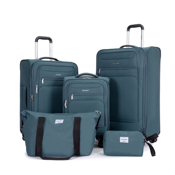 5‑Piece Softside Luggage Set, Expandable Lightweight Travel Suitcase with 360° Spinner Wheels, Green