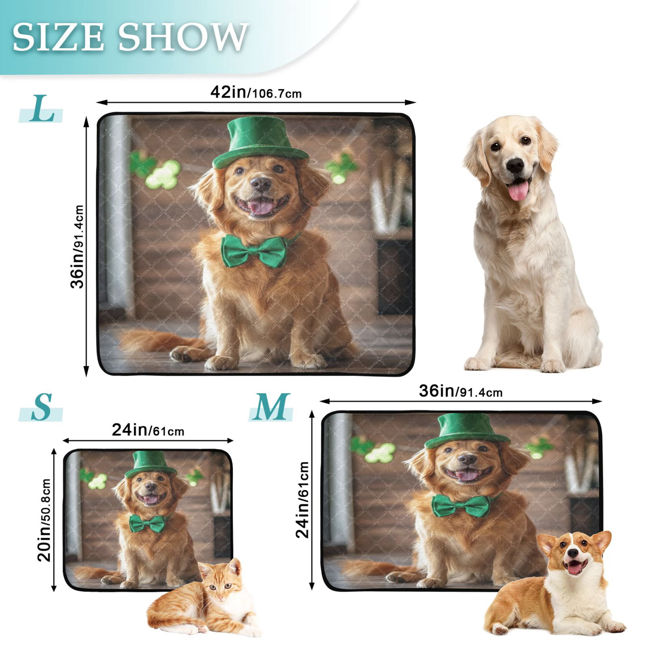 Qxltty St Patricks Golden Retriever Cat litter Pads Pet Set of 2 Diaper Mats Center Anti-leakage Layer Absorbent Soft and Comfortable