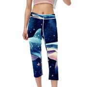 Starry Shark High Waist Capris Not See-Through Printed Compression Leggings for Women, Suitable for Running, Fitness, Yoga - Leggings for Women, Yoga Leggings, Yoga Pants