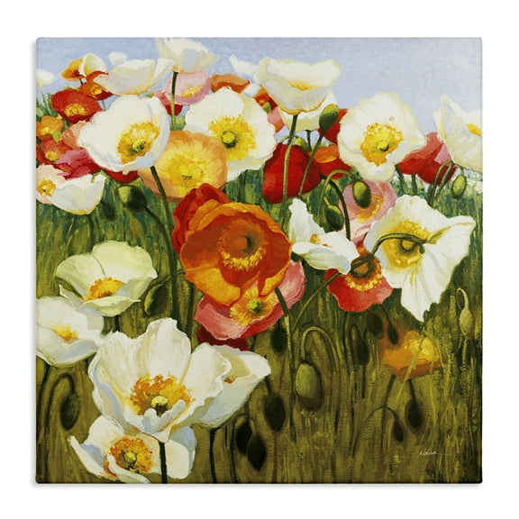Stupell Industries Lush Poppy Meadow Botanical & Floral Painting Gallery Wrapped Canvas Art Print Wall Art, 17 x 17