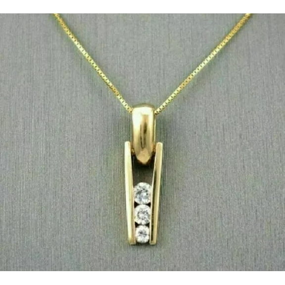 1Ct Three-Stone Diamond Past Present Pendant 14k Yellow Gold Finish 18" Necklace