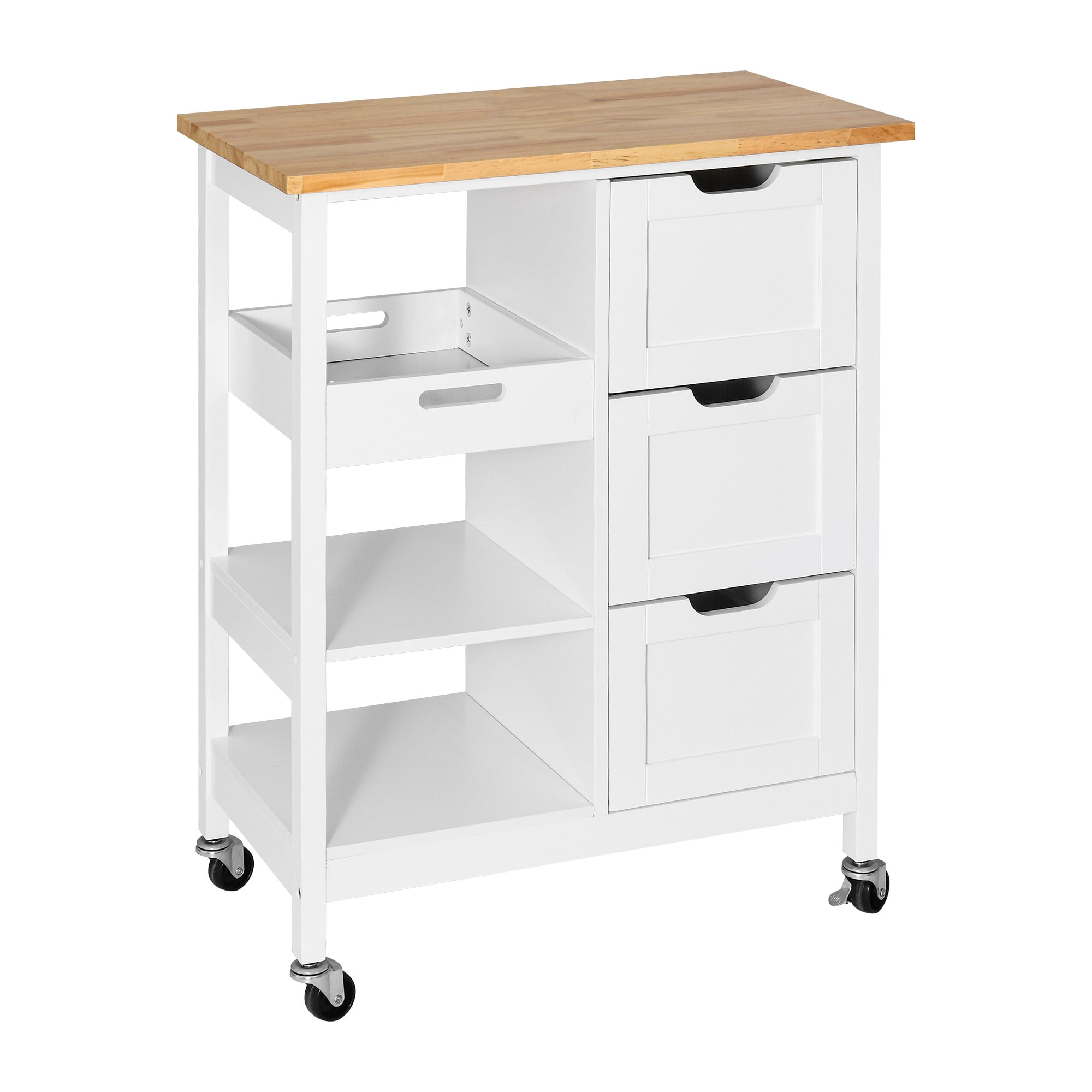 ModFusion 33” Rolling Kitchen Island Cart, 3 Drawers, 3-Tier Storage, Portable Utility Cart for Home & Dining Room