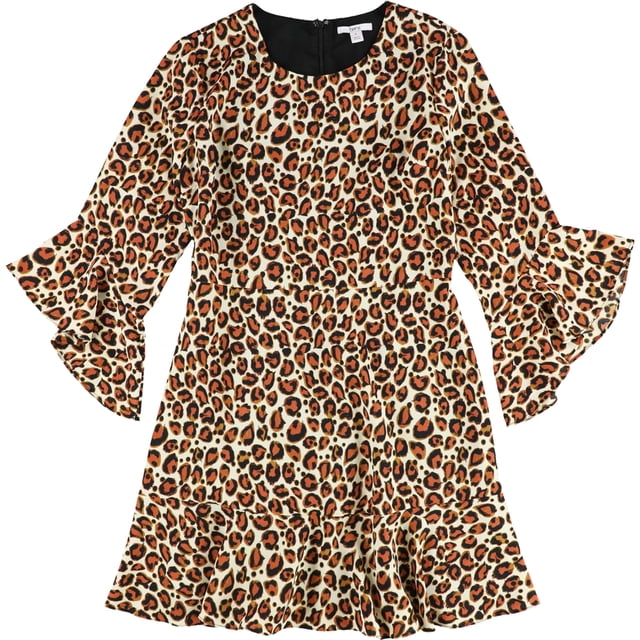 bar III Vestido con volantes y mangas acampanadas para mujer, Marrón, 0