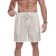 thumbnail image 6 of GIRUNS Men's Linen Shorts Casual Summer Beach Drawstring Elastic Waist Shorts with Pocket White 2XL, 6 of 7