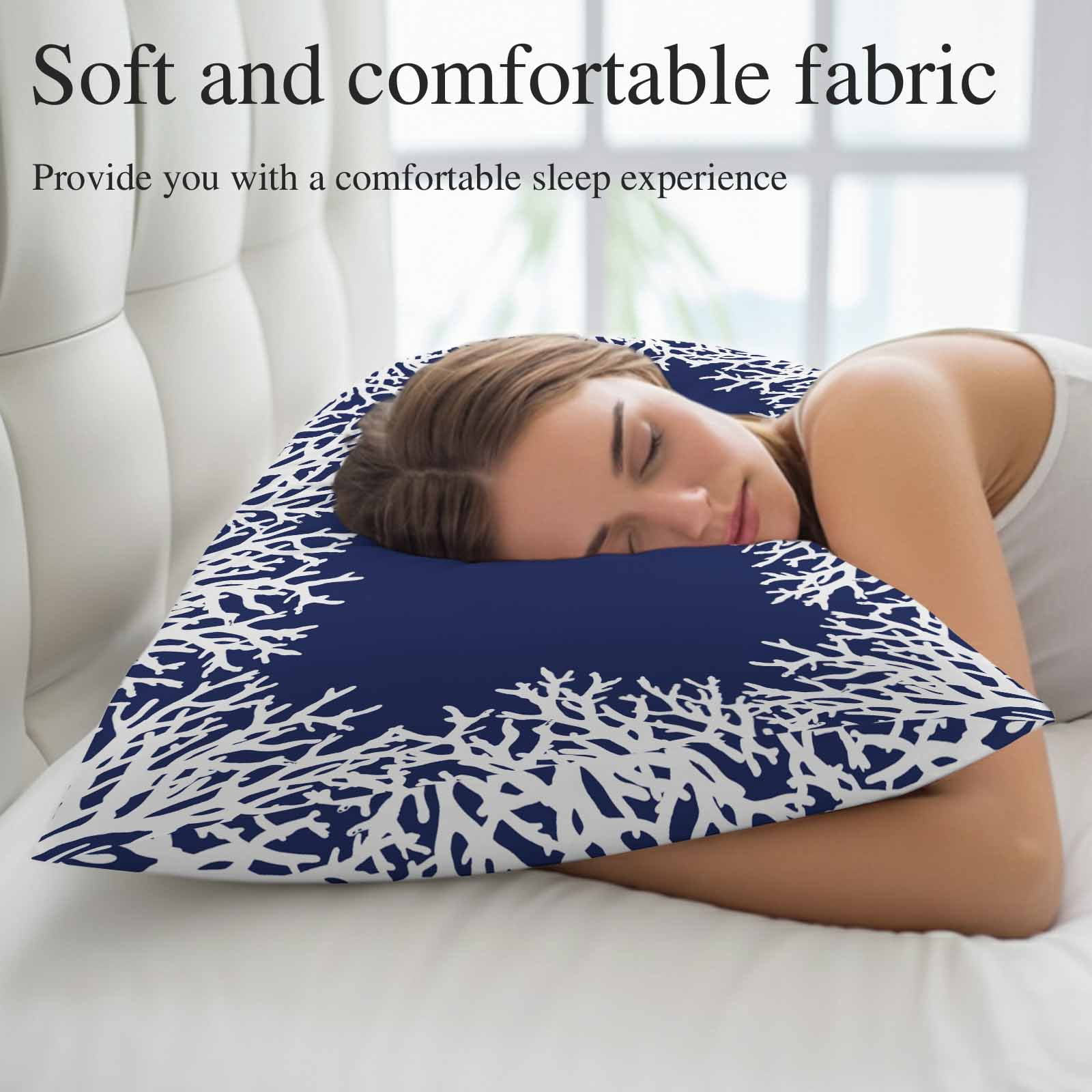Coastal Coral King Pillow Covers, Navy Blue Ocean Marine Nautical Beach Soft Breathable Throw Pillow Cases with Invisible Zipper, Decorative Pillowcase Pillows Protectors for Sofa Bed Couch 20"x36"