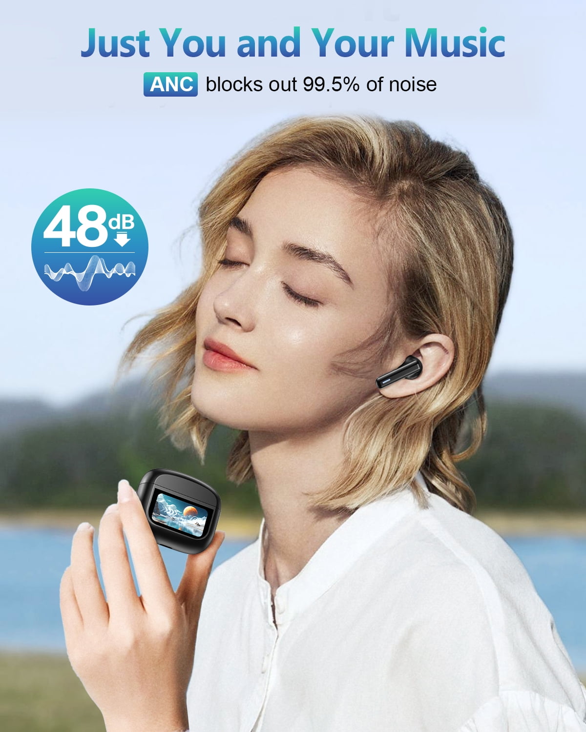 Wireless Earbuds Bluetooth Headphones, Ear Buds with Touch Screen, ANC ENC Noise Cancelling Transparency Mode, 50H Stereo Deep Bass, IPX7 Waterproof, Clear Calls, 5 EQ for iOS Android