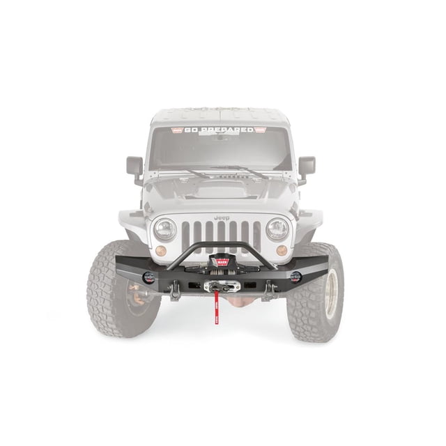 Fits 2007-2018 Jeep Wrangler JK Warn Bumper 101465 Elite Series; Full Width Version; One Piece Design; Direct-Fit; Mounting Hardware Included; With Grille Guard; With Internal Winch Mount