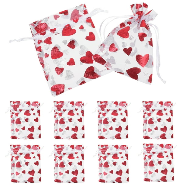 100 bolsas de organza con forma de corazón, bolsas para dulces, bolsas para joyas, bolsas de regalo pequeñas con cordón, bolsas de recuerdo con forma de corazón