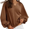 thumbnail image 2 of Womens Long Sleeved Oversized Sweatshirt Casual V Neck Lace Lantern Cropped Loose Fit Fall Pullover Tops, 2 of 5