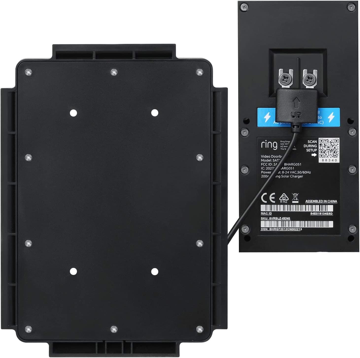 Wasserstein Solar Charger Mount Compatible with R.ing Video Doorbell 3, 3 Plus and 4, R.ing Doorbell Battery Plus and Pro (1 Pack, Black)