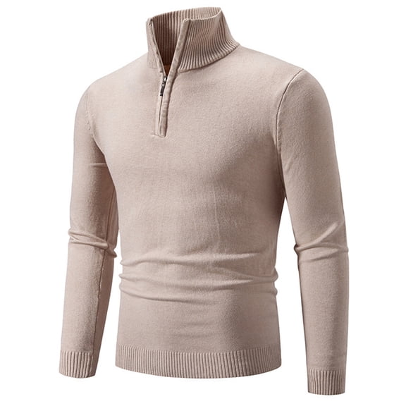 Men's Quarter Zip Mock Neck Pullover Sweater Long Sleeve Solid Knit Top