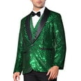 thumbnail image 4 of INSPIRE CHIC Men's Blazers Sequin Shiny Metallic Argyle Plaid Suit Jackets  M Green, 4 of 4