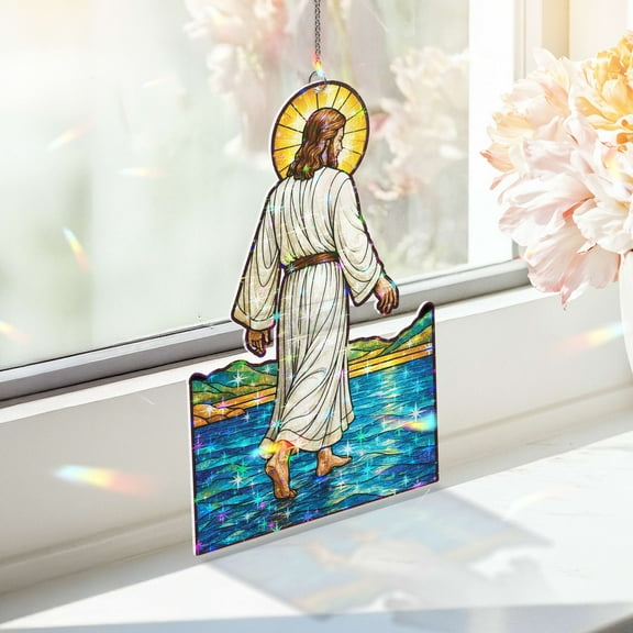 Lotusprinthandmade Jesus Walking Custom Shape Star Hologram Ornament 3.5in, Jesus Walking Artwork Ornament