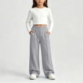 thumbnail image 4 of Qodauz Girls Wide Leg Sweatpants Front Seam Casual Trousers Lightweight Fleece Elastic Waist Track Pants with Pockets 5-15 Years, 4 of 9