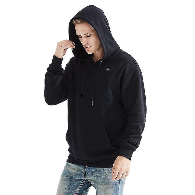 Sudaderas con capucha con calefacción Usb para hombre y mujer, de invierno, de algodón, con bolsillo y cremallera, de lana gruesa para amantes, Otoño/Invierno, color negro
