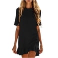 thumbnail image 4 of ClodeEU Women's Short Sleeve Crew Neck Ruffle Hem Mini Dress,Casual T-Shirt Swing Dress Black,Women's Plus L, 4 of 6