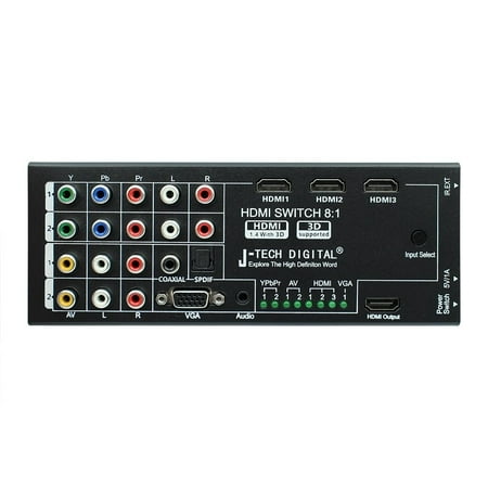 J-Tech Digital Latest Generation Multi-Functional HDMI Audio Extractor with 8 Inputs to 1 HDMI Output with Optical / Coaxial 5.1 Channel Support 3D & Surround