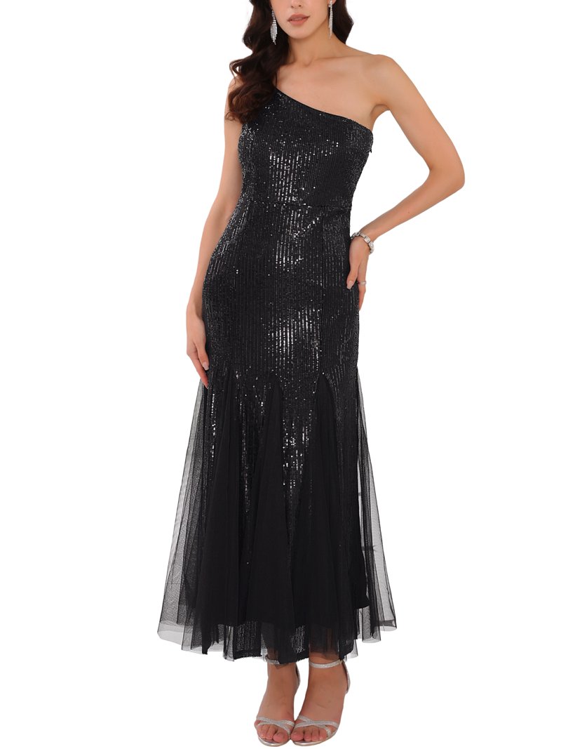 INSPIRE CHIC Women's Sequin Cocktail Dress Maxi One Shoulder Mermaid Prom  Evening Wedding Dresses 2XL Black - Walmart.com