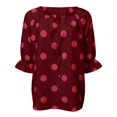 thumbnail image 5 of Sillenn Women's Polka Dot Blouse Tie V Neck Ruffle Cuff 3/4 Sleeve Casual Loose Fit Summer Shirts Lightweight Vintage Office Dressy Casual Tops Trendy Elegant Vacation Basic Polka Dot Tops Wine S, 5 of 9