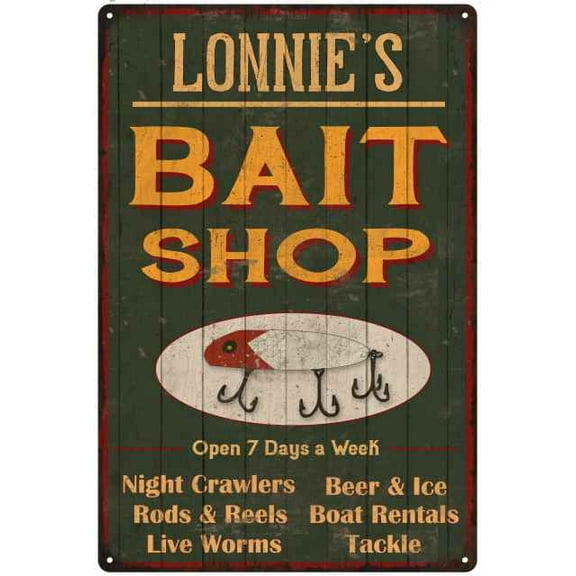 LONNIE'S Green Bait Shop Man Cave 8 x 12 High Gloss Metal 208120027247