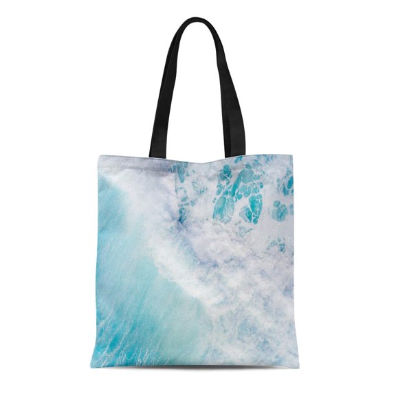 SIDONKU Canvas Tote Bag Aerial View of Breaking Ocean Wave North Shore Oahu Reusable Shoulder Grocery Shopping Bags Handbag