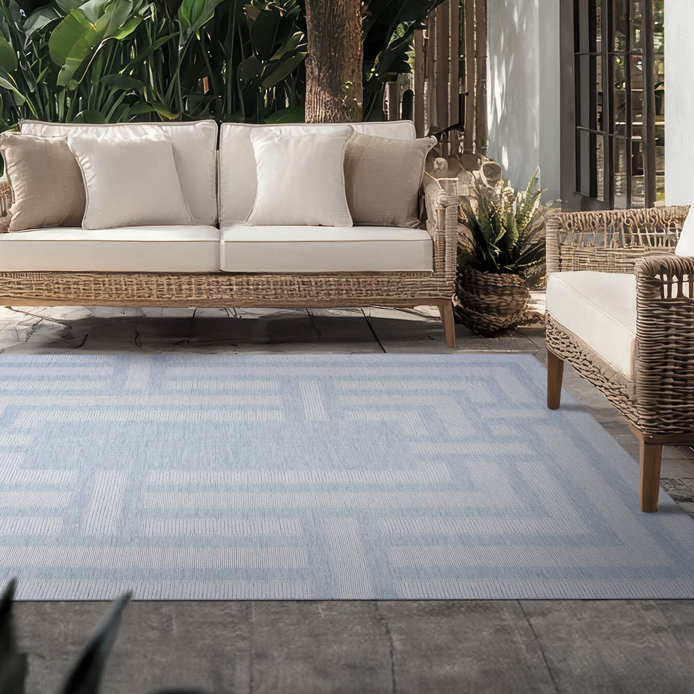 Bliss Rugs Bailey Transitional 2' x 7' Aqua and White Indoor Outdoor Area Rug