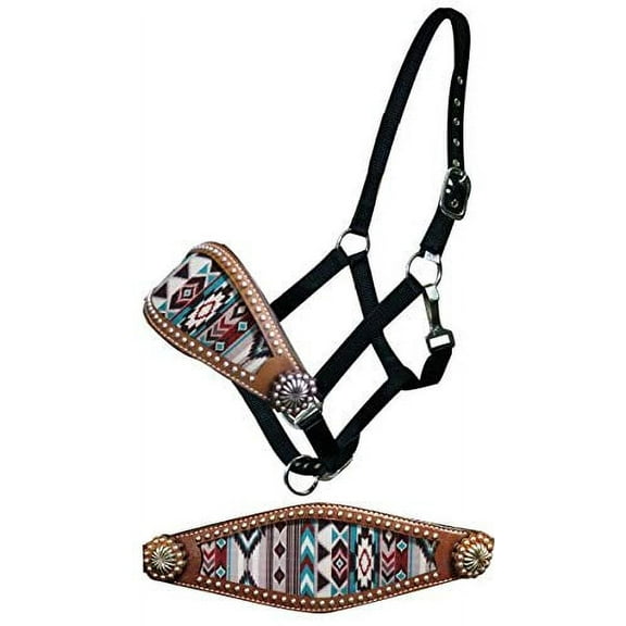 Showman Southwest Diamond Print Leather Bronc Halter
