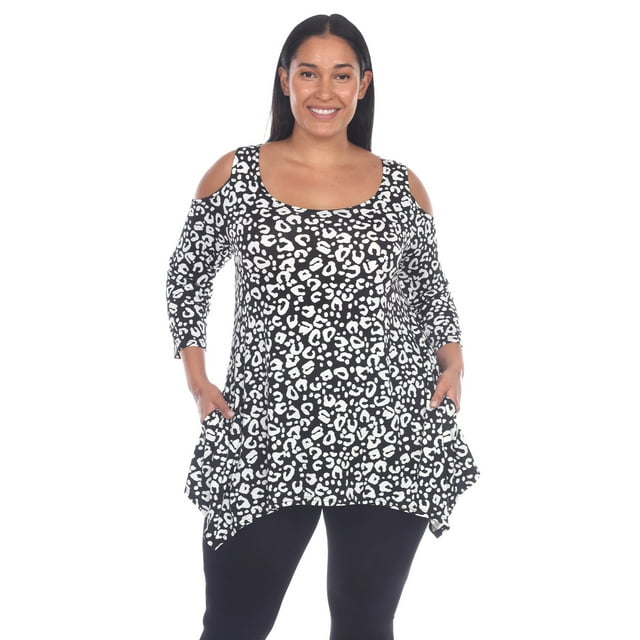 White Mark Tunique à Épaules Dénudées pour Femmes, Manches 3/4, Léopard
