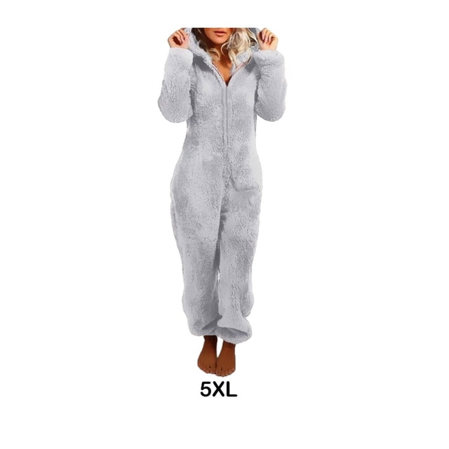 mmirethe Warm Solid Color Jumpsuit Cute And Machine Washable Breathable Polyester Soft Cozy Versatile Comfort grey 5XL