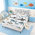 thumbnail image 2 of Manfei Cartoon Shark Fish Full Size Sheets for Boys, Ocean Animal Print Bed Sheets 4pcs, 1 Flat Sheet, 1 Fitted Sheet and 2 Pillowcases, 2 of 6