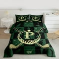 thumbnail image 2 of jejeloiu Initial Letter P Full Size Comforter Sets,Golf Ball Game Bedding Comforter Set,Green Black Beige Bedding Sets For Kids,Breathable Bedroom Decoration Reversible,3 Pieces, 2 of 8