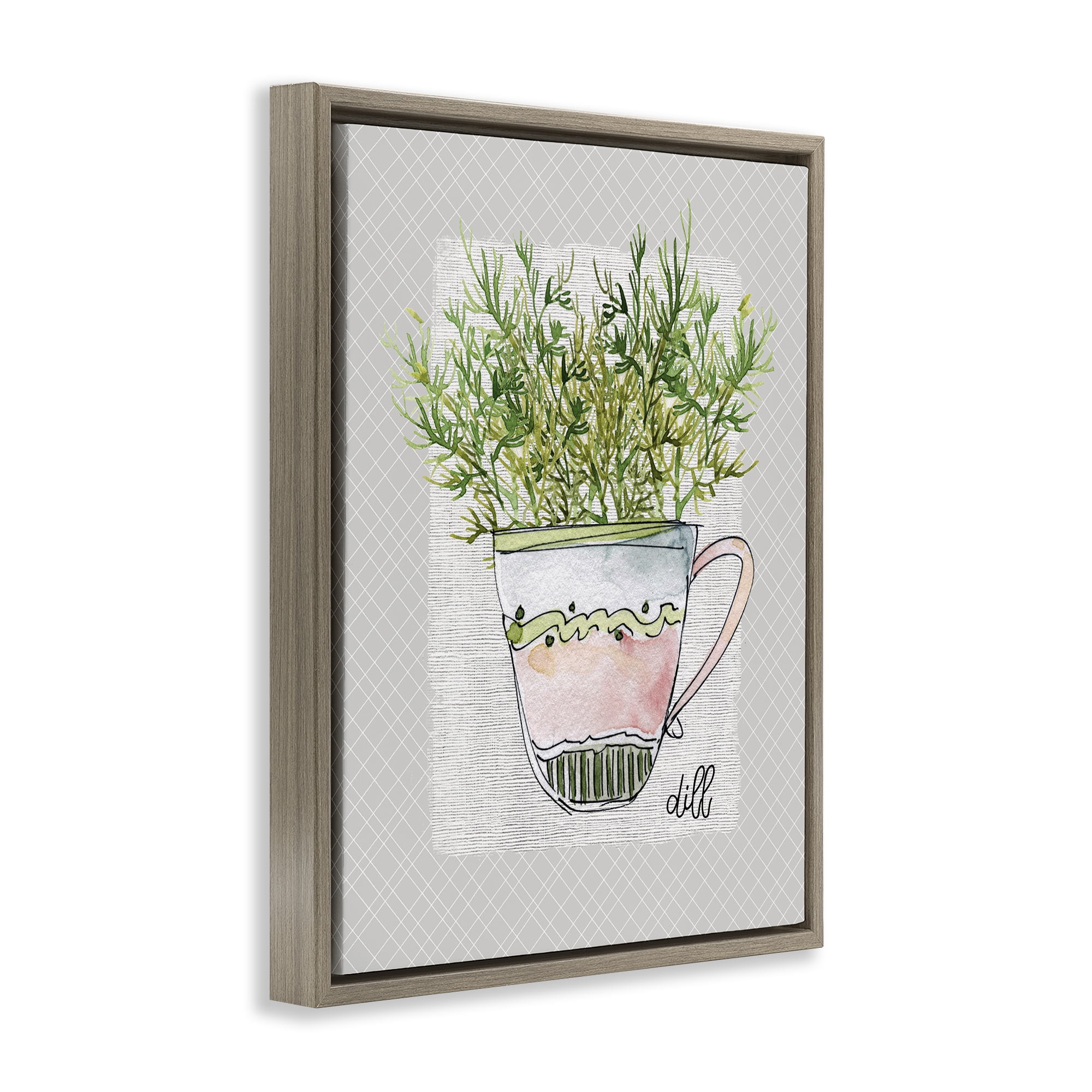 Stupell Industries Dill Herb Mug Brown Framed Floater Canvas Wall Art, design by Livi Finn