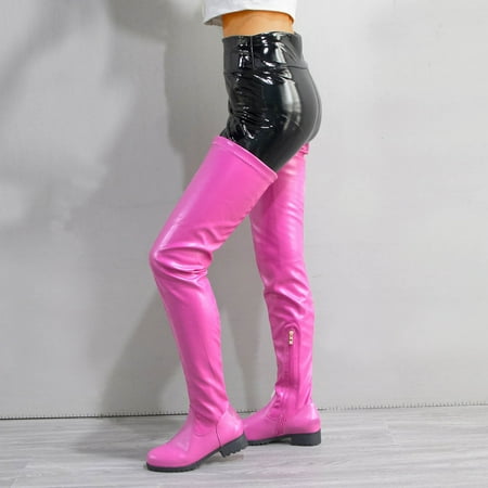 

Juebong Thanksgiving Day Deals Women Shoes Winter Warm Mid Heel Casual Fashion Candy Colors Round Toe Zip Over The Knee Long Tall Stretch Boots