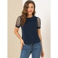 thumbnail image 3 of DARING DIVA Women's Polka Dots Mesh Peter Pan Collar Blouse XS Navy Blue, 3 of 6