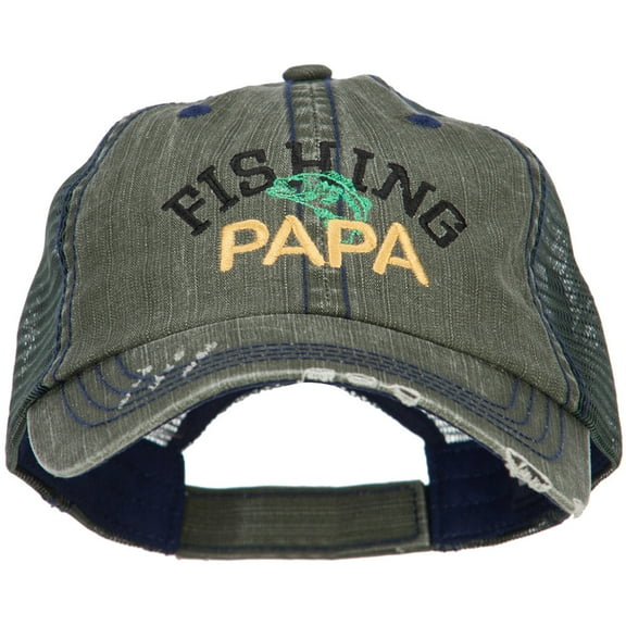 Fishing Papa Embroidered Low Profile Cotton Mesh Cap - Green OSFM