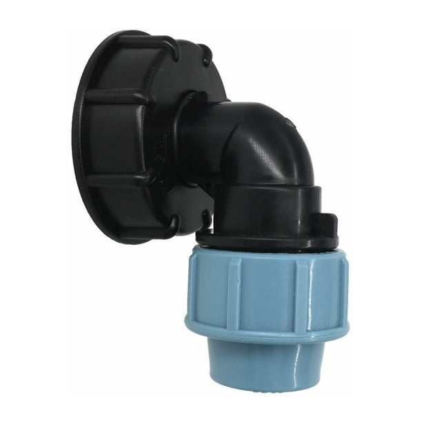Adaptador de tanque IBC, adaptador de tanque de agua IBC S60X6 con conector acodado de polietileno de densidad media de 25 mm compatible con contenedores IBC estándar del Reino Unido y la UE