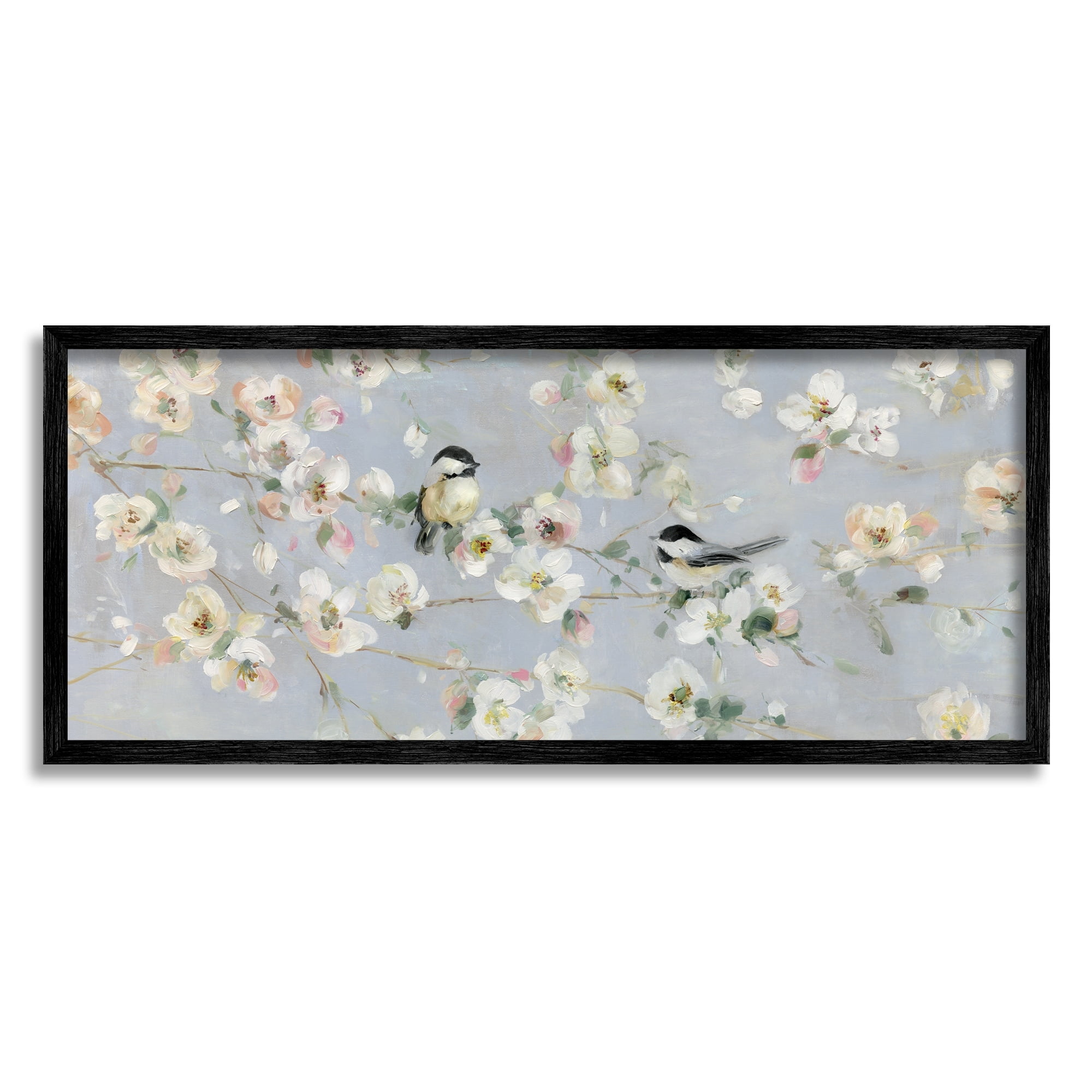 Stupell Industries Delicate Little Birds Between Cherry Blossom Branches Painting Gray Framed Art Print Wall Art, Design by Sally Swatland