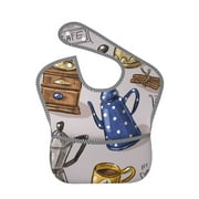 Bingfone Mess-Proof Baby Bib - Waterproof Bib For Baby Boy Or Girl With Food Catcher Pocket, Unisex-Antique Vintage Teapot Coffee Grinder