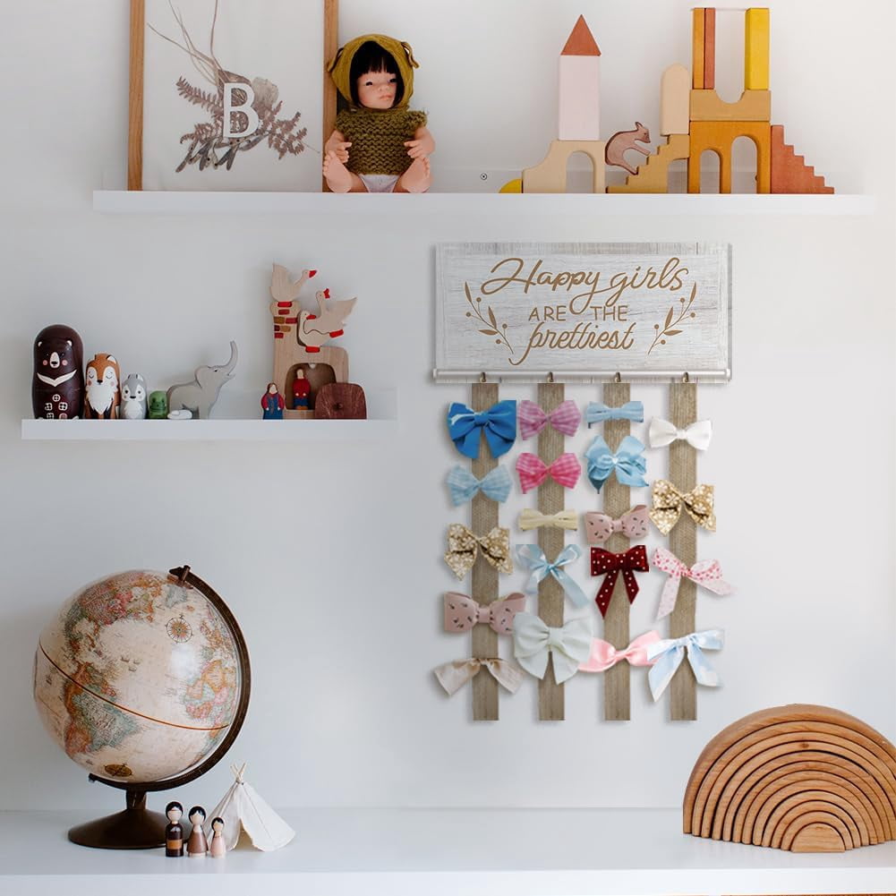 Hair Holder Organizer Storage Wall Decor Hair Clips Headband Organizer Hair Tie Clip Ribbon Accessories Hair Bows Hanger Light Grey