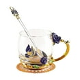 thumbnail image 1 of Specollect 1 Pcs Enamel Flower Lead-Free Glass Coffee Mug with Spoon, Elegant Rose Design, Safe Tea Cup for Women, I Valentines Day Christmas Gifts 320ml, 1 of 9