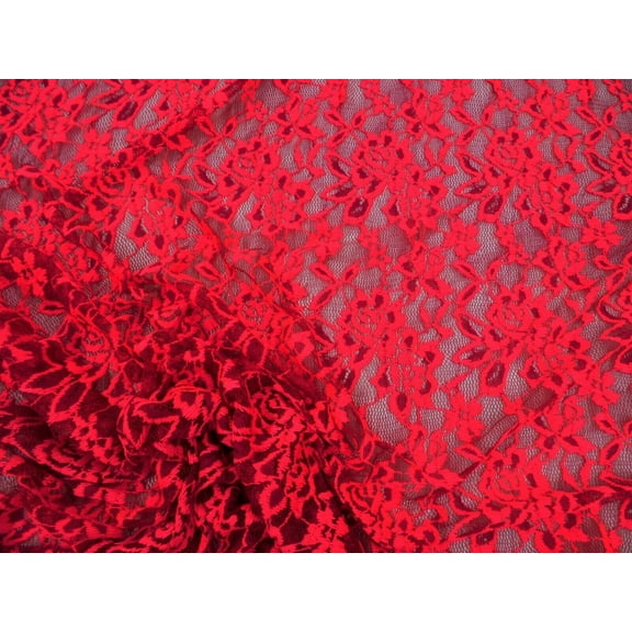 Embroidered Stretch Lace Apparel Fabric Sheer Bright Pink Floral AA314